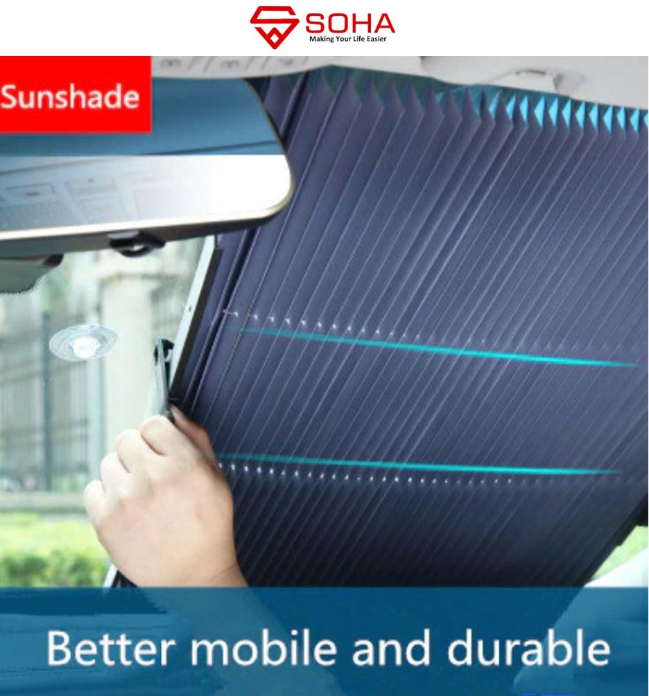 AM-27 Telescopic Sun Shade Sun Shield Penutup kaca Depan Mobil Pelindung Panas Sinar Matahari Elastis Bisa Potong Melindungi Dasboard / Interior Mobil