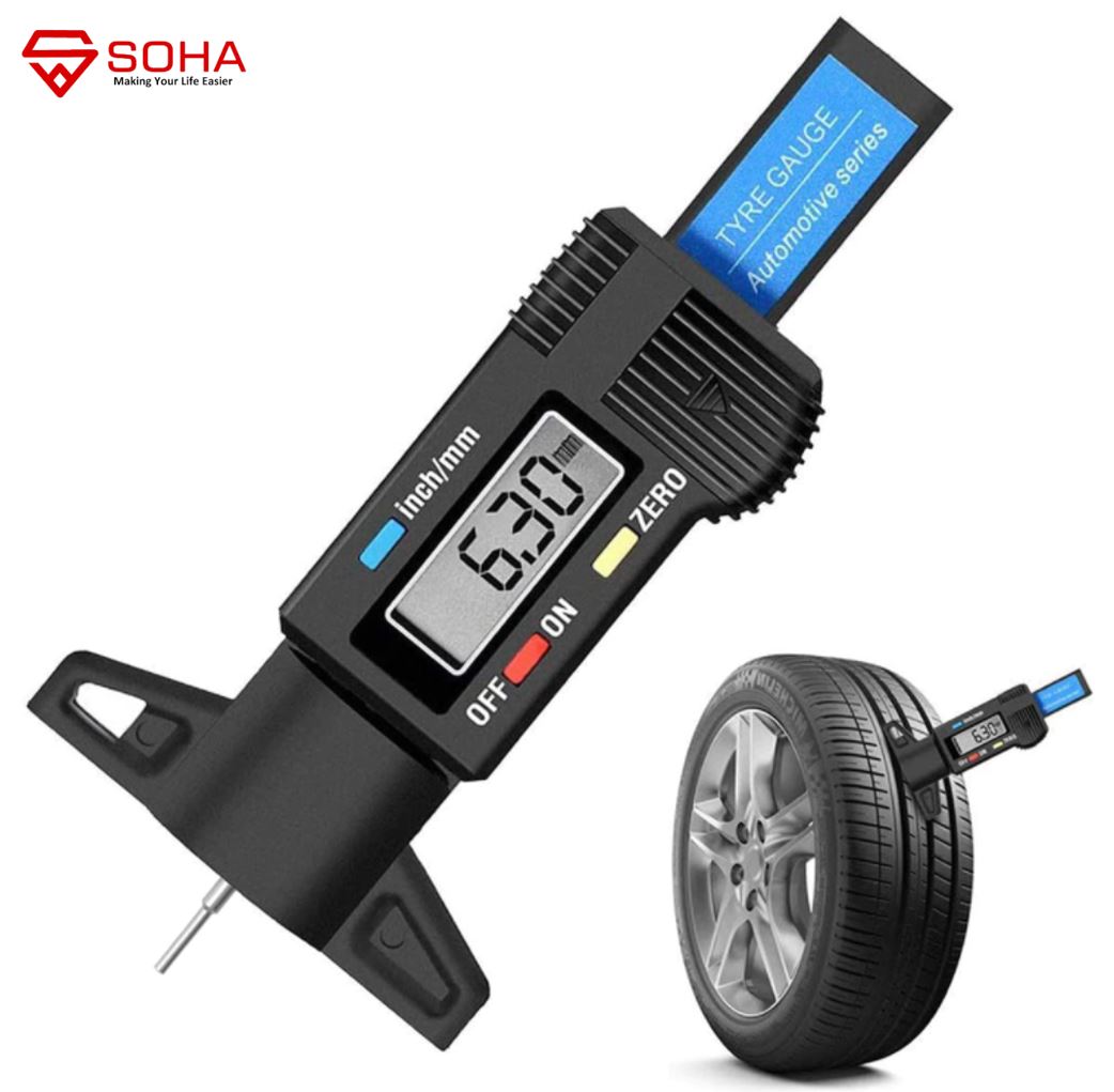 AM-29 Alat Ukur Kedalaman Ban Digital LED Tire Tread Depth Gauge Meter Bisa inch / mm Portable Simpan Dalam Mobil Untuk Perjalanan Jauh Aman