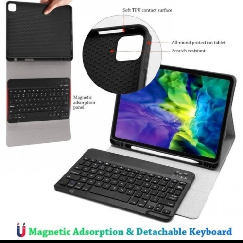 SK-01 Samsung Tab A7 2020 10.4 Inch T505 Leather Case Wireless Bluetooth Flip Cover Sarung Keyboard Pen Slot Bahan Silikon Aman Buat Tablet