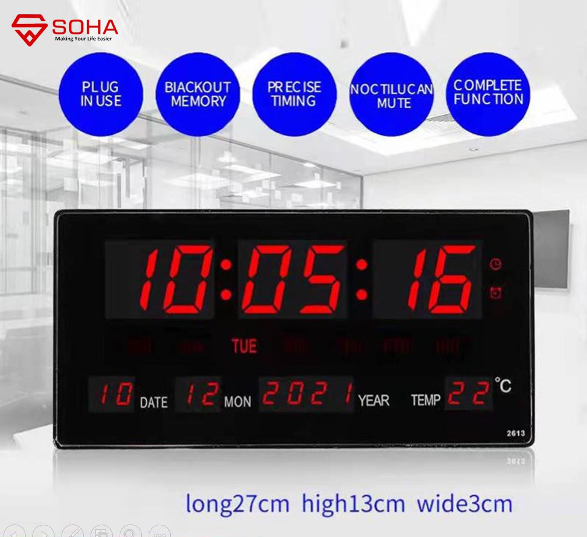 JD-2613 LED Merah Jam Digital LED Clock Dinding / Meja Fitur Kalender Alarm Weker Smart Watch Tampilan Jelas
