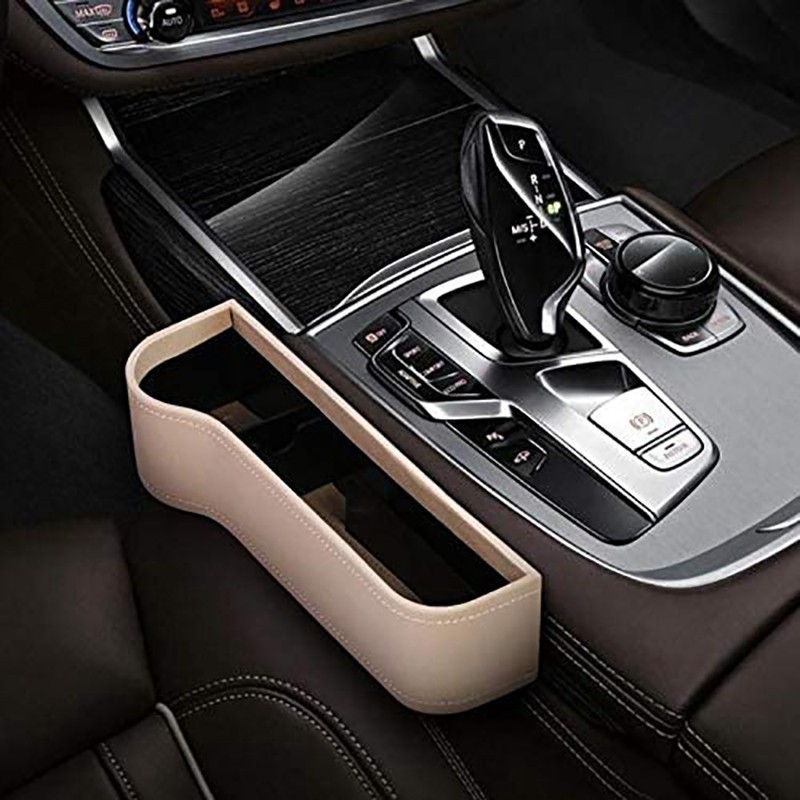 AM-12 Warna Cream Kiri Car Storage Box Kotak Penyimpanan Celah Kursi Mobil Car Seat Gap Organizer Tempat Taruh HP Botol Koin Minuman Kursi Depan