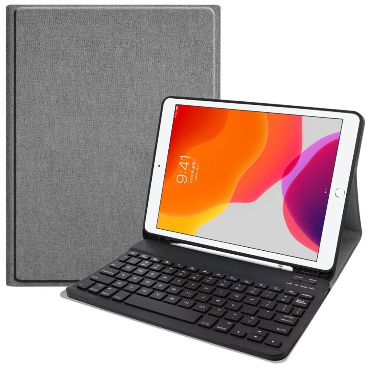 SK-09 Gray Case Ipad 7 2019 Ipad 8 th 9 th 2021 2020 10.2 Inch Air 3 10.5 Inch Leather Case Wireless Bluetooth FLIP COVER Sarung Keyboard Pen Slot
