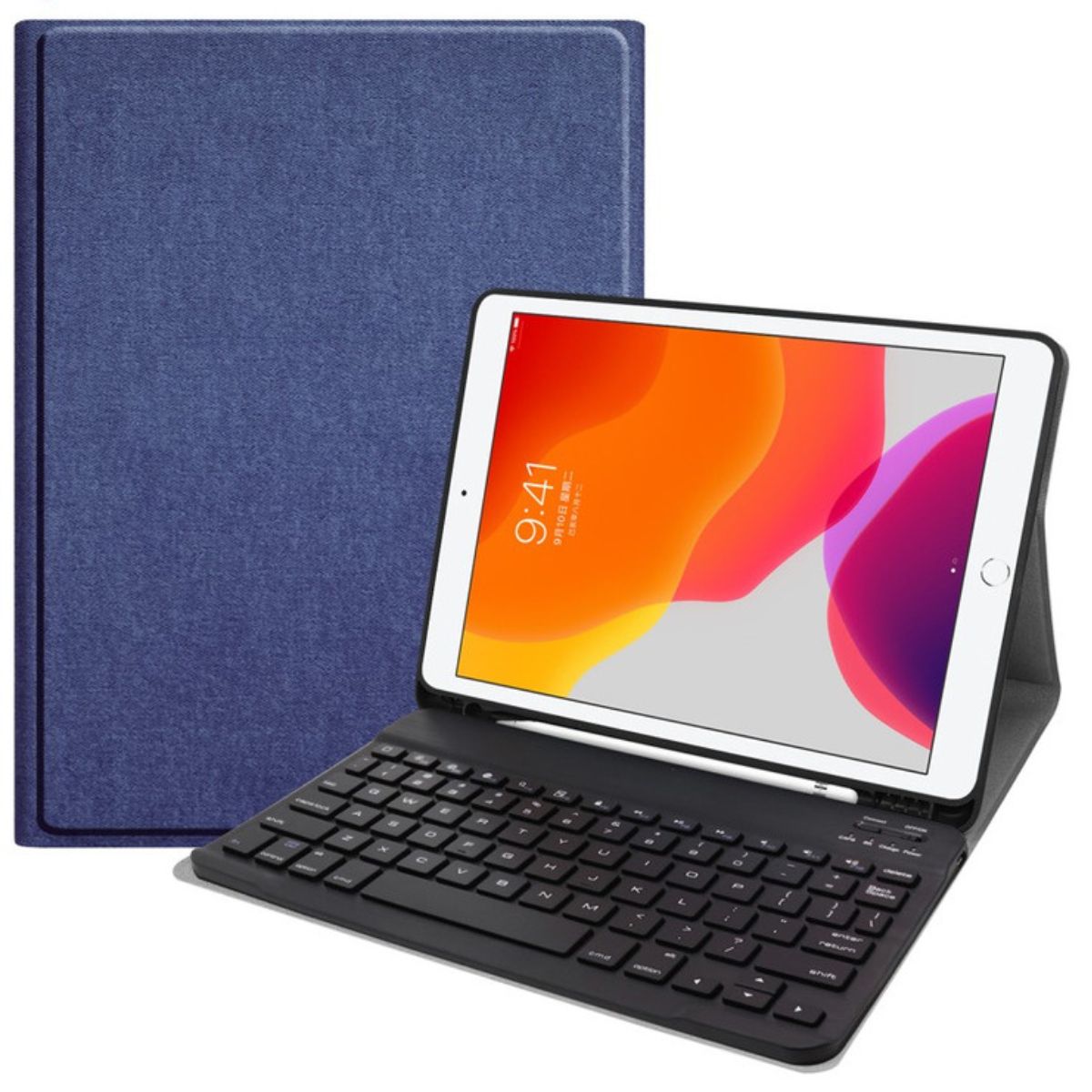 SK-09 Navy Case Ipad 7 2019 Ipad 8 th 9 th 2021 2020 10.2 Inch Air 3 10.5 Inch Leather Case Wireless Bluetooth FLIP COVER Sarung Keyboard Pen Slot