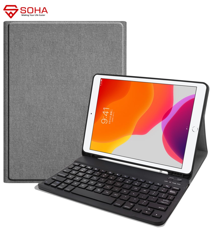 SK-09 Gray Case Ipad 7 2019 Ipad 8 th 9 th 2021 2020 10.2 Inch Air 3 10.5 Inch Leather Case Wireless Bluetooth FLIP COVER Sarung Keyboard Pen Slot