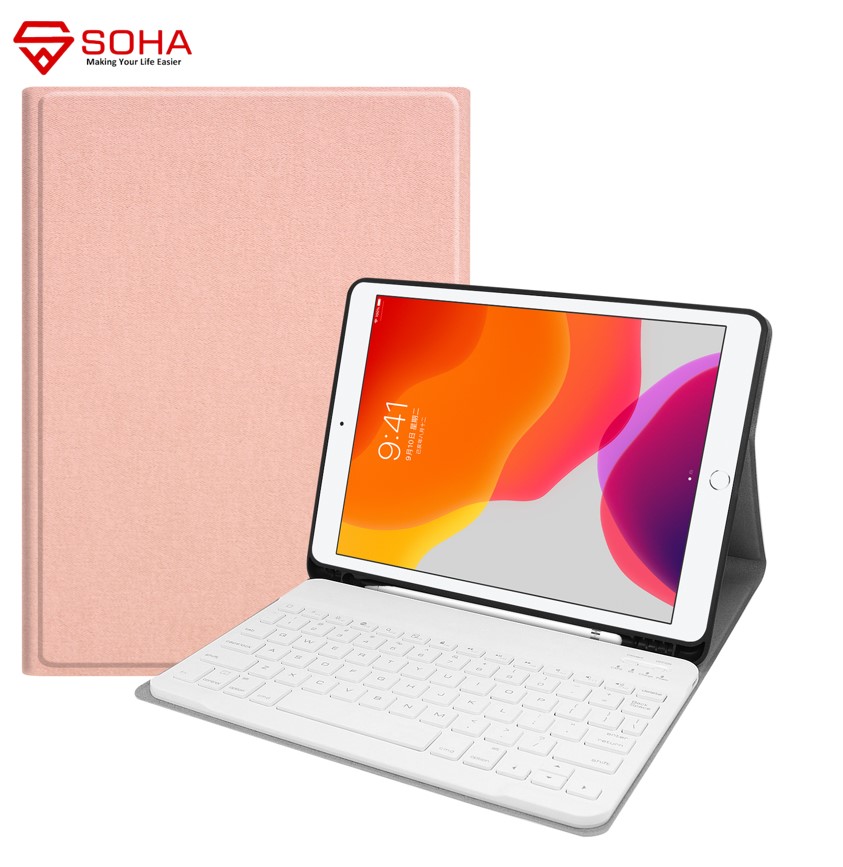 SK-09 Pink Case Ipad 7 2019 Ipad 8 th 9 th 2021 2020 10.2 Inch Air 3 10.5 Inch Leather Case Wireless Bluetooth FLIP COVER Sarung Keyboard Pen Slot