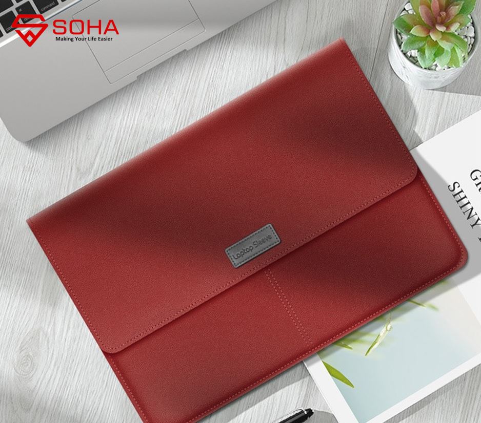 LC-06 SOHA 15 - 15.6 Inch Marun Case Sleeve PREMIUM PU LEATHER Kulit Tas For Mac MACBOOK Air Sarung LAPTOP Skin Pro