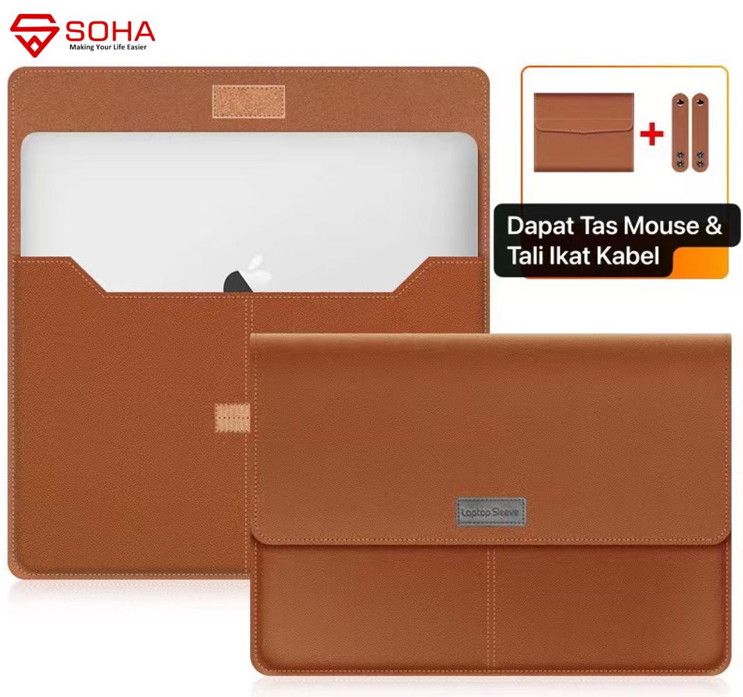 LC-06 SOHA 15 - 15.6 Inch Coklat Case Sleeve PREMIUM PU LEATHER Kulit Tas For Mac MACBOOK Air Sarung LAPTOP Skin Pro