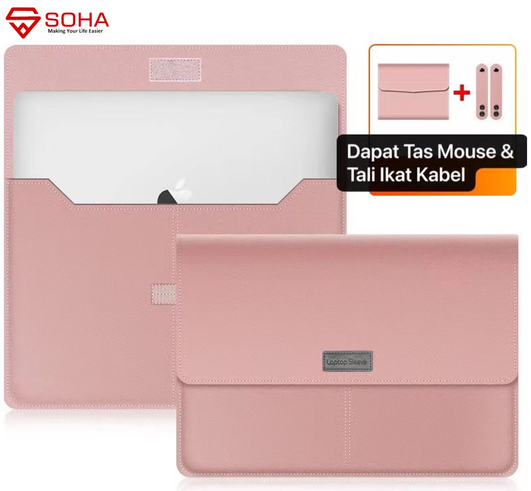 LC-06 SOHA 15 - 15.6 Inch Pink Case Sleeve PREMIUM PU LEATHER Kulit Tas For Mac MACBOOK Air Sarung LAPTOP Skin Pro