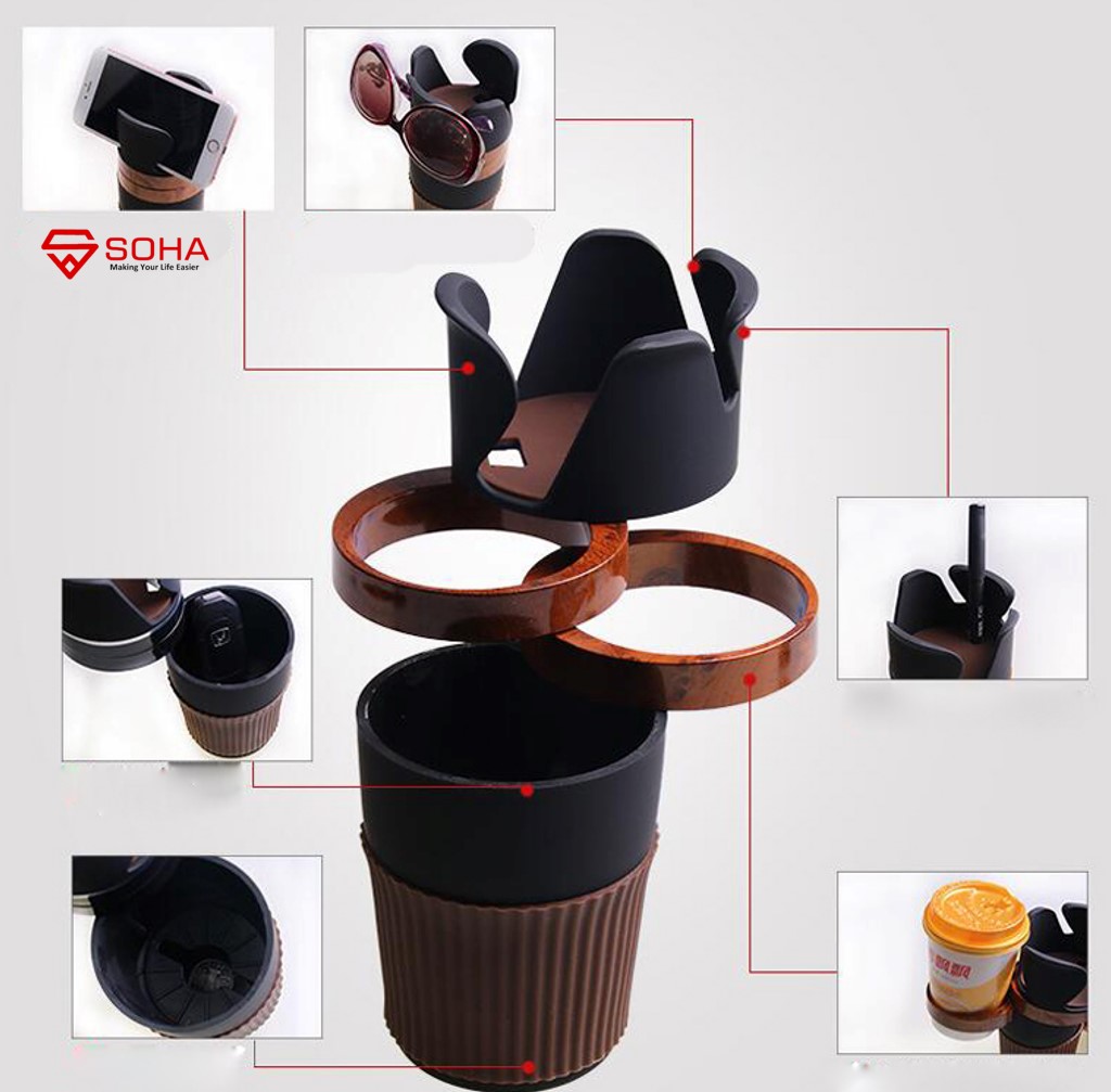 AM-40 Drink Cup Car Holder Dudukan Cangkir Botol Minum Mobil Fitur 4 in 1 Phone Holder Kaca Mata Pulpen dan Bisa Muter 360 Organizer Mobil Interior