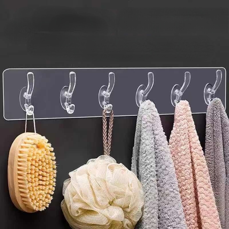 ART-051 Gantungan Baju Tempel 6 Hook / 6 Kait Buat Gantungan Dapur Kapstok Baju Serbaguna Bathroom Hanger Transparent Storage Rack Hanging Sticker