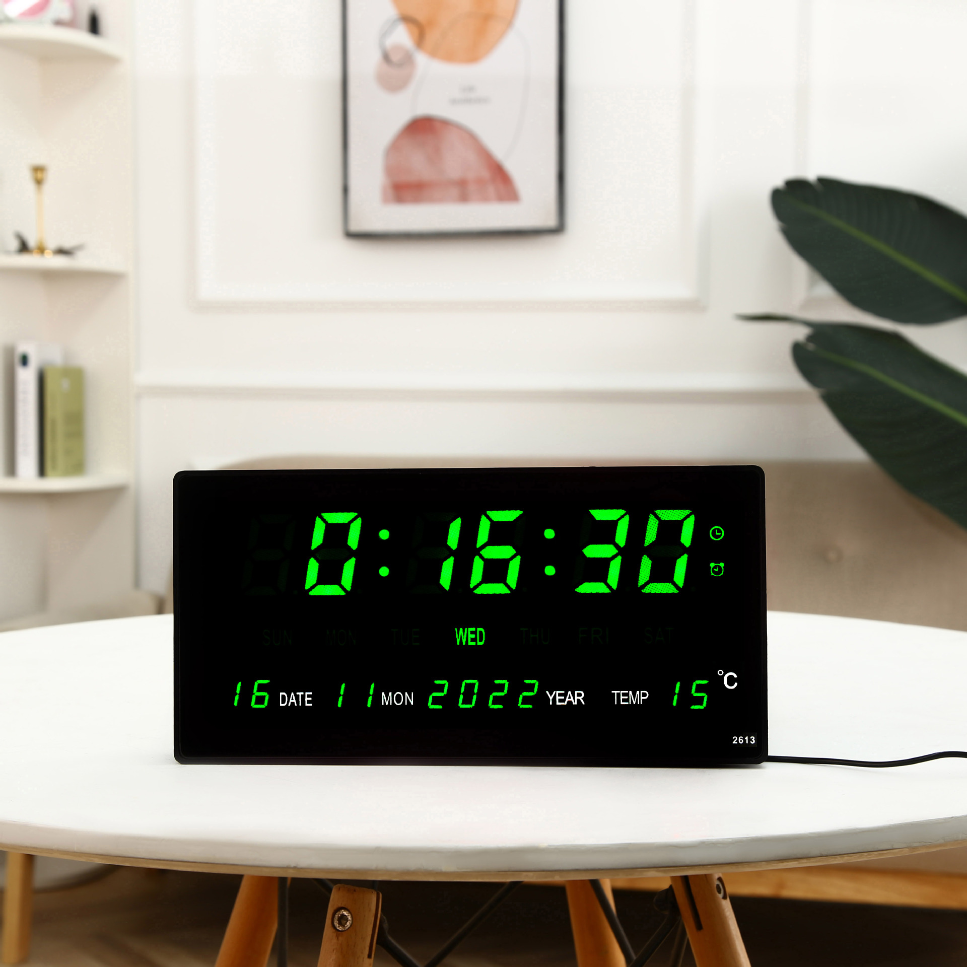 JD-2613 LED Hijau Jam Digital LED Clock Dinding / Meja Fitur Kalender Alarm Weker Smart Watch Tampilan Jelas