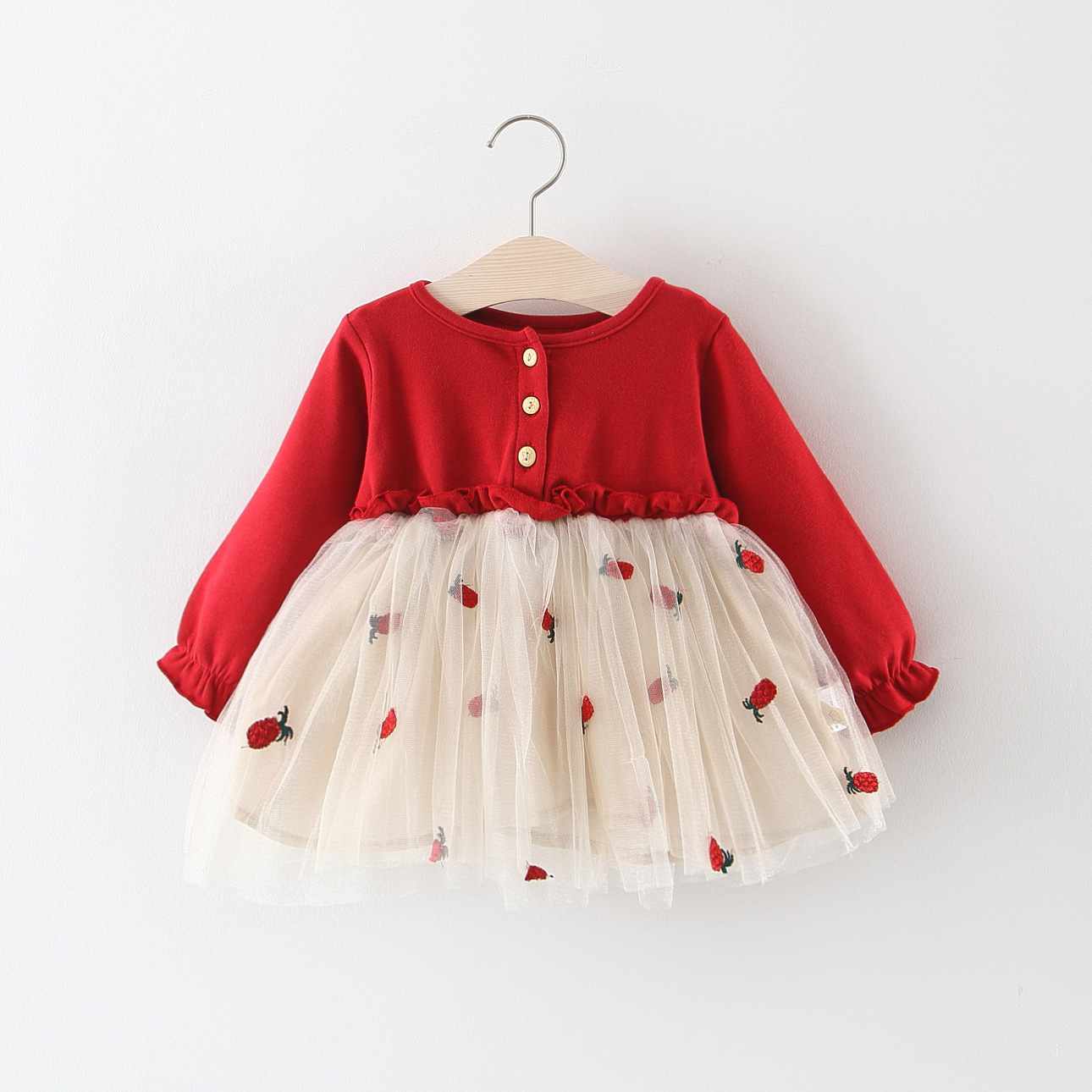 BY-12 Dress Bayi Tutu Carrot Merah Khusus anak perempuan / Gaun bayi Baju Lengan Panjang Kualitas Import Bahan Premium Lembut dan Nyaman diPakai Lama