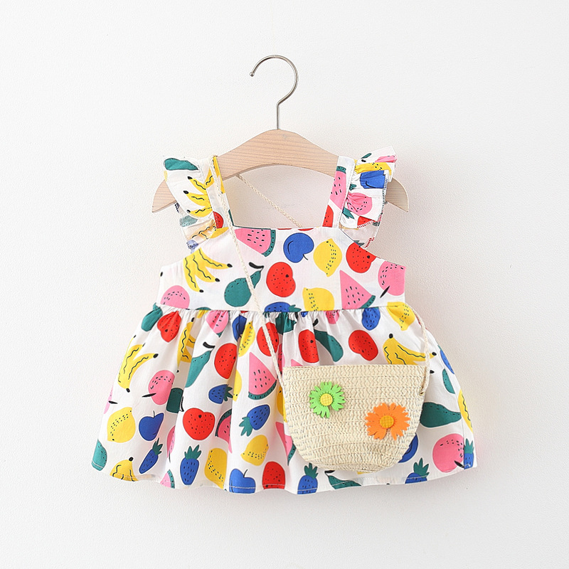 BY-16 Gaun Bayi Motif Lucu Colorful Fruit FREE Tas / Dress Baju Bayi Buat Anak Perempuan Import Premium Korea Gratis Tas