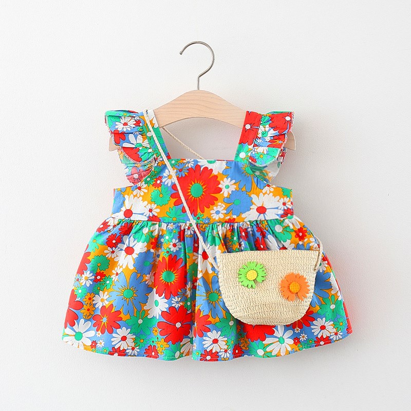 BY-16 Gaun Bayi Motif Lucu Colorful Flower FREE Tas / Dress Baju Bayi Buat Anak Perempuan Import Premium Korea Gratis Tas