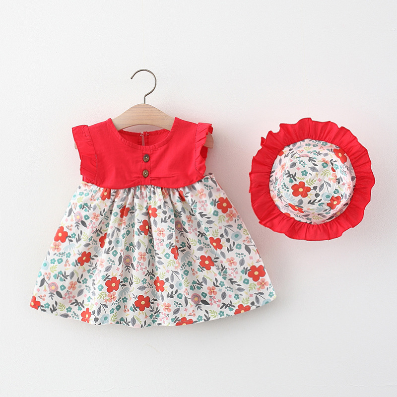 BY-02 Button Merah Dress Bayi Free Topi / Gaun bayi Gratis Topi / Baju Anak Perempuan Import Premium Korea