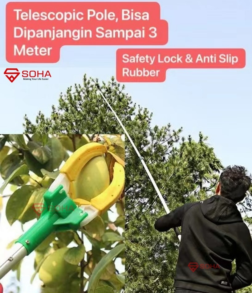 PCK-08 1.8 - 3 Meter Alat Tongkat Pemetik Buah Serbaguna Tongkat Panen Petik Buah Jepit Barang Tongkat Ganti Lampu Bohlam