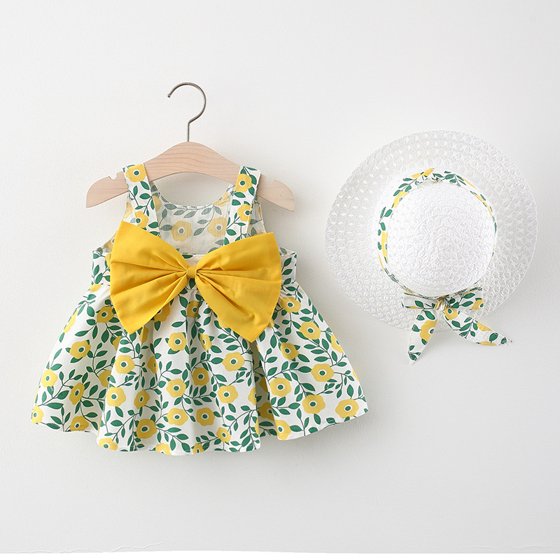 BY-05 Dress Kuning Bayi Pita Bunga Dress Bayi Free Topi / Gaun bayi / Baju Anak Perempuan Import Premium Korea