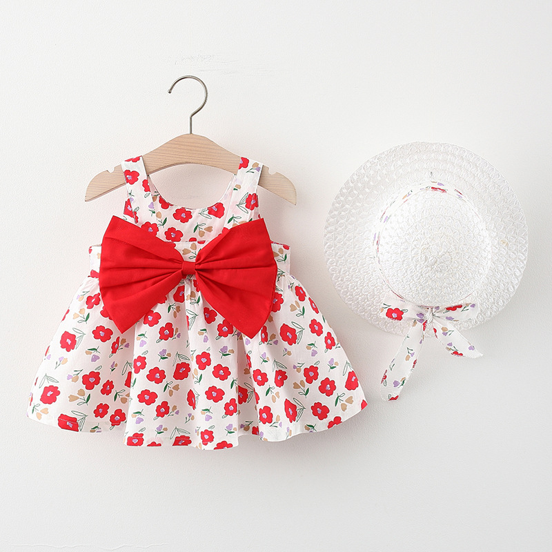 BY-05 Dress Merah Bayi Pita Bunga Dress Bayi Free Topi / Gaun bayi / Baju Anak Perempuan Import Premium Korea