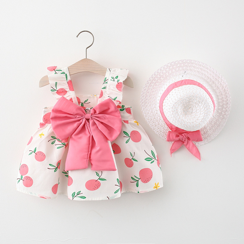 BY-06 Motif Apel Dress Bayi Design Dengan Pita Besar Free Topi / Gaun Baju Anak Perempuan Import Premium Korea Design Sangat Imut dan Lucu Sekali