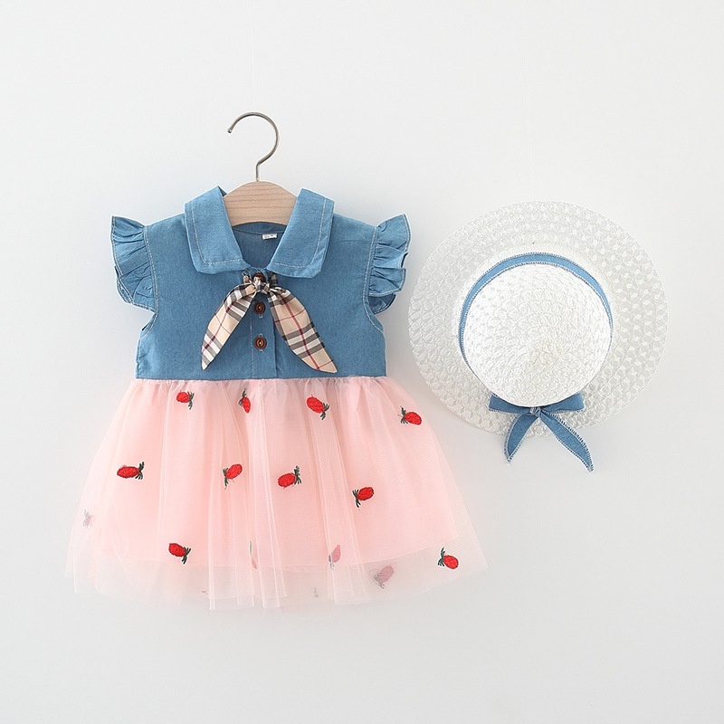 BY-07 Jeans Tutu Pink Dress Bayi Free Topi / Gaun bayi / Baju Anak Perempuan Import Premium Korea