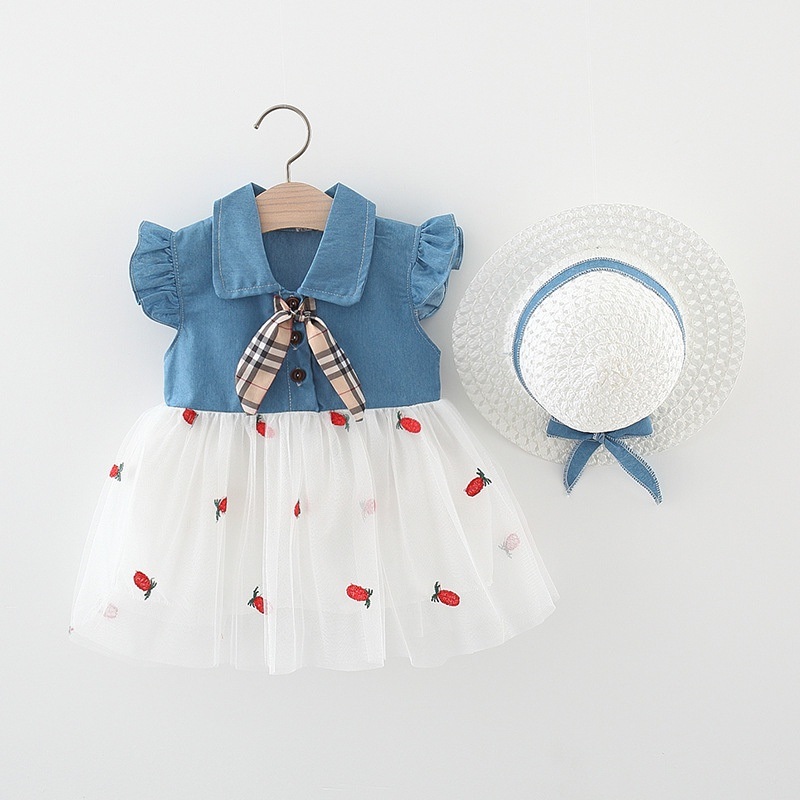 BY-07 Jeans Tutu Putih Dress Bayi Free Topi / Gaun bayi / Baju Anak Perempuan Import Premium Korea