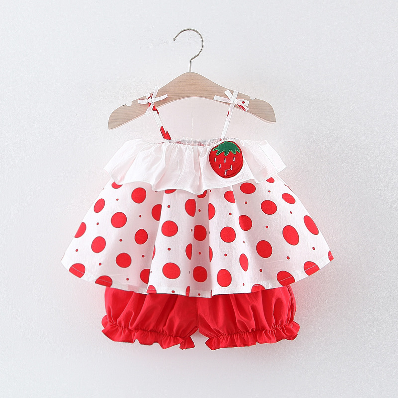 BY-10 Dress Bayi Design Polkado Strawberry / Setelan Baju Celana Bayi / Baju Anak Perempuan Import Premium Korea Sangat Imut dan Lucu Sek