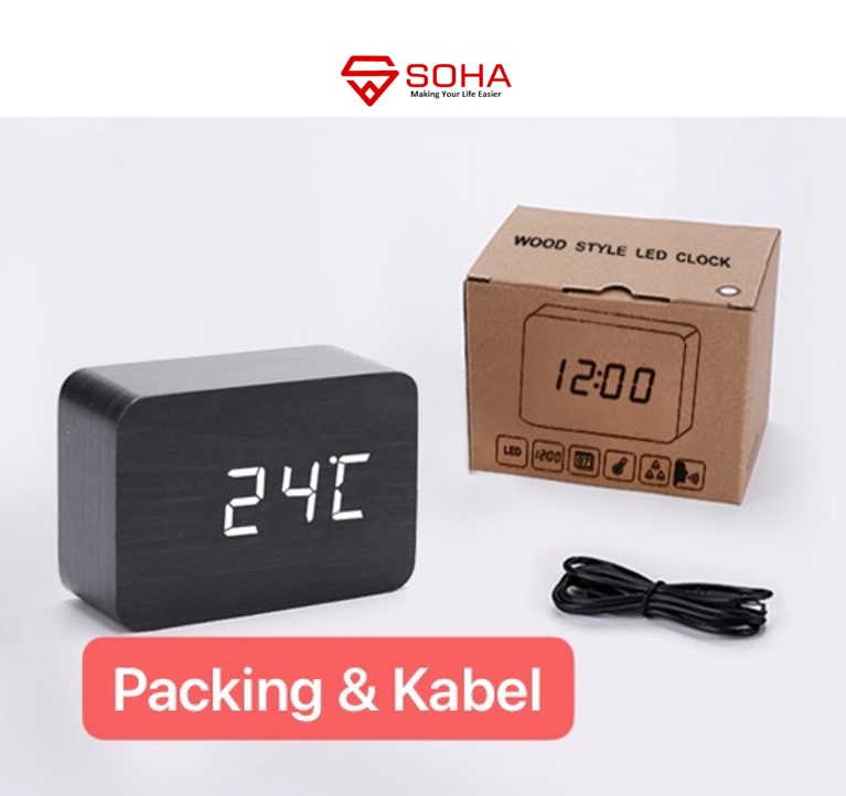 JD-07 Hitam Jam Meja Motif Kayu Digital Led Weker / Desain Size Mini Motif Wood Alarm LED Clock Waker Suhu temperature date Tanggal Jam Kerja