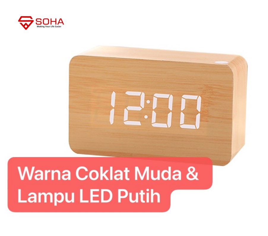 JD-07 Coklat Muda Jam Meja Motif Kayu Digital Led Weker / Desain Size Mini Motif Wood Alarm LED Clock Waker Suhu temperature date Tanggal Jam Kerja