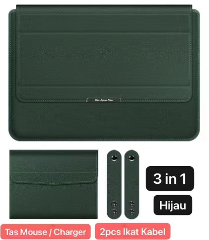 LC-01 Hijau SOHA 13 - 14 Inch Case Stand Sleeve PREMIUM PU LEATHER Kulit MACBOOK Air Sarung LAPTOP Skin Pro