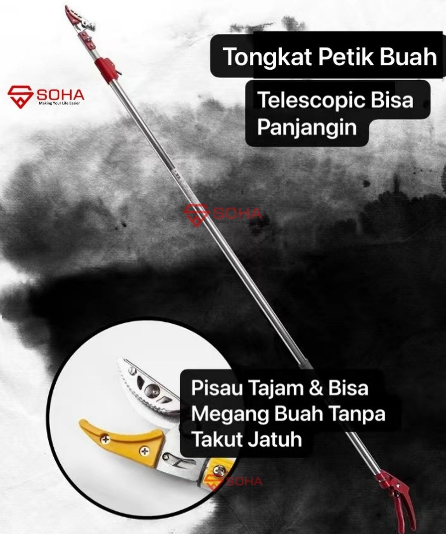 PCK-09 1.8 - 3 Meter Alat Tongkat Pemetik Buah Panjang Telescopik Pemangkasan Ranting Pohon Gergaji Tree Pruner Saw Blade Gunting Petik Buah Tinggi