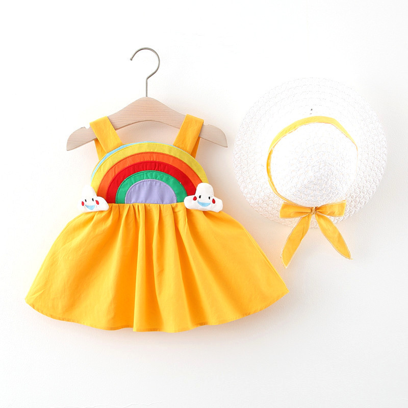 BY-03 Rainbow Kuning Dress Bayi Free Topi / Gaun bayi Gratis Topi / Baju Anak Perempuan Import Premium korea