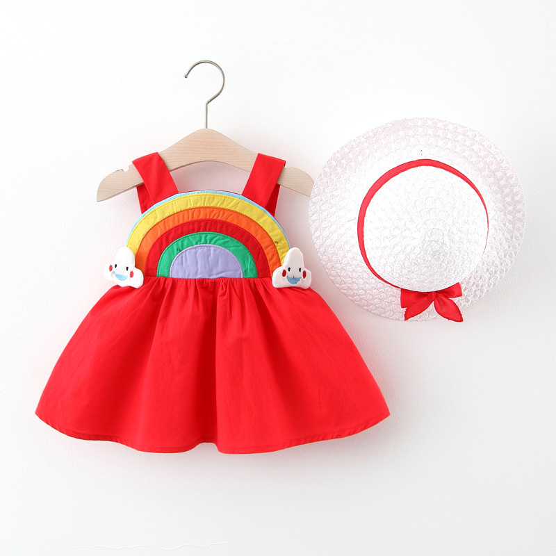 BY-03 Rainbow Merah Dress Bayi Free Topi / Gaun bayi Gratis Topi / Baju Anak Perempuan Import Premium korea