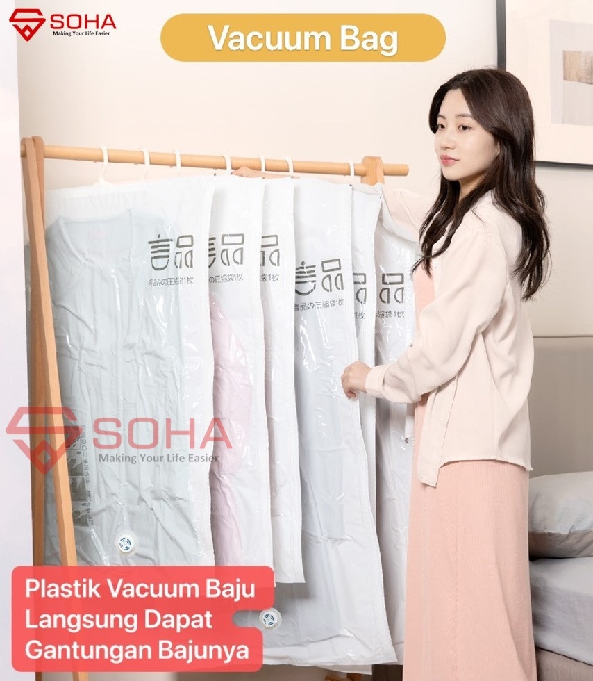 VB-07 60x90 Plastik Vakum Baju Gantung Plastic Vacuum Storage compression Bag Plastic Kantong Plastik Simpan Jas / Laundry Travel Bag Kompresi Simpan