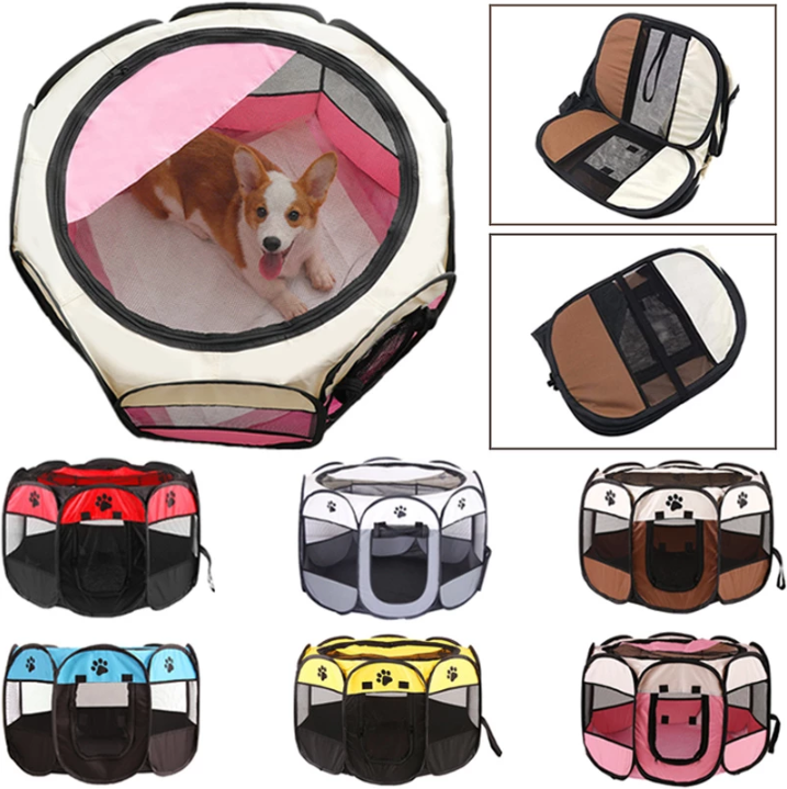 AHP-01 Pink Ukuran L Kandang Pet Travel / Tempat Tidur Kandang Anjing Tenda Rumah Hewan Peliharaan Kucing Jadi Pagar Portable Lipat