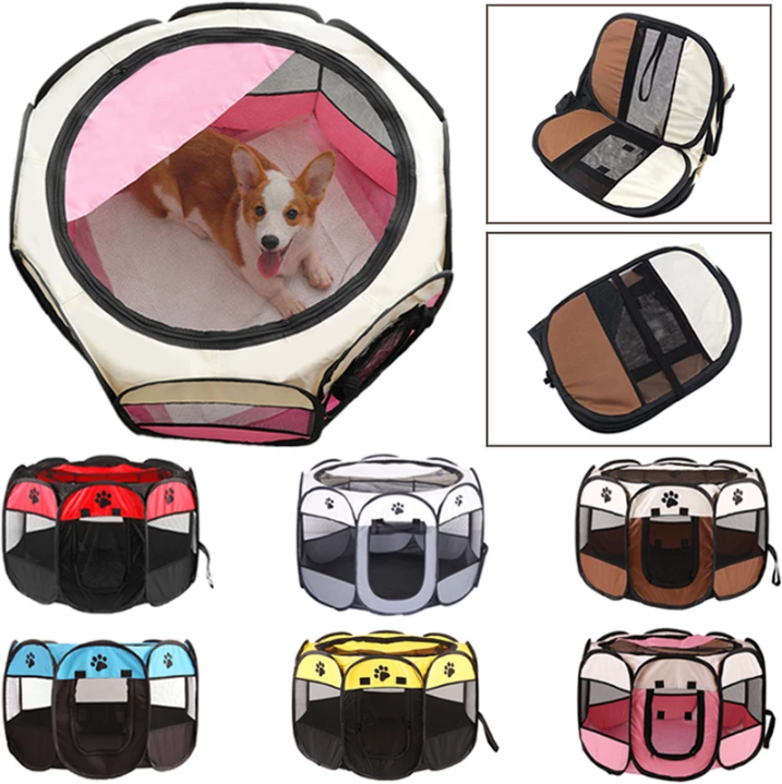 AHP-01 Biru Ukuran L Kandang Pet Travel / Tempat Tidur Kandang Anjing Tenda Rumah Hewan Peliharaan Kucing Jadi Pagar Portable Lipat