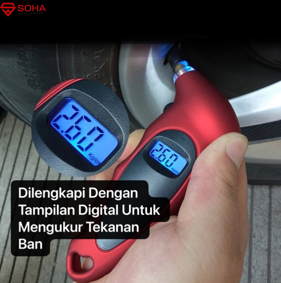 AM-57 Merah Alat Ukur Tekanan Angin Ban Mobil Digital Tyre Tire Pressure Gauge Pengukuran Angin Ban Motor Sepeda Design Kecil Bisa Gampang disimpan