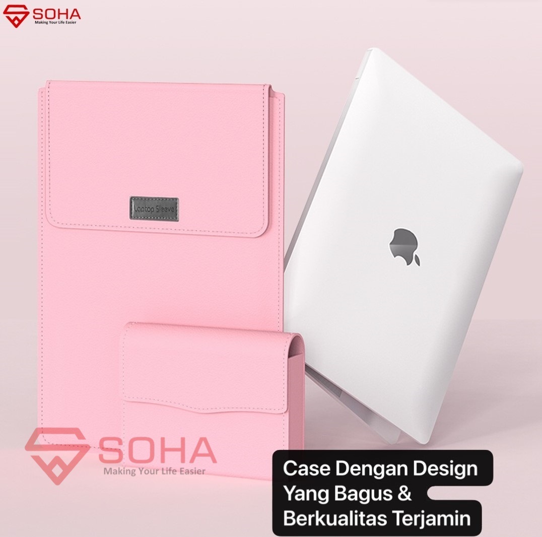 LC-07 SOHA Pink 13 - 14 Inch Sleeve Case for Laptop Ultrabook PU LEATHER Kulit Tas for MACBOOK Air / Sarung Tablet Model Skin Pro PREMIUM