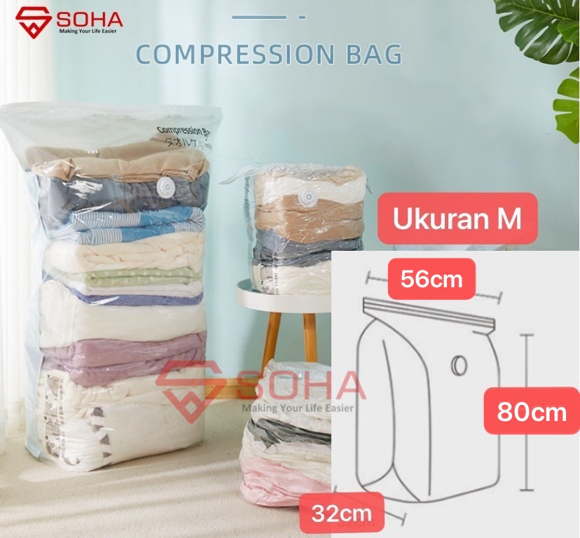 VB-09 80x56x32 Plastik Vacum Baju Kompres Seprei Bantal Selimut / Plastic Vacuum Storage compression Bag Plastic Kantong Travel Bag Kompresi Vacum