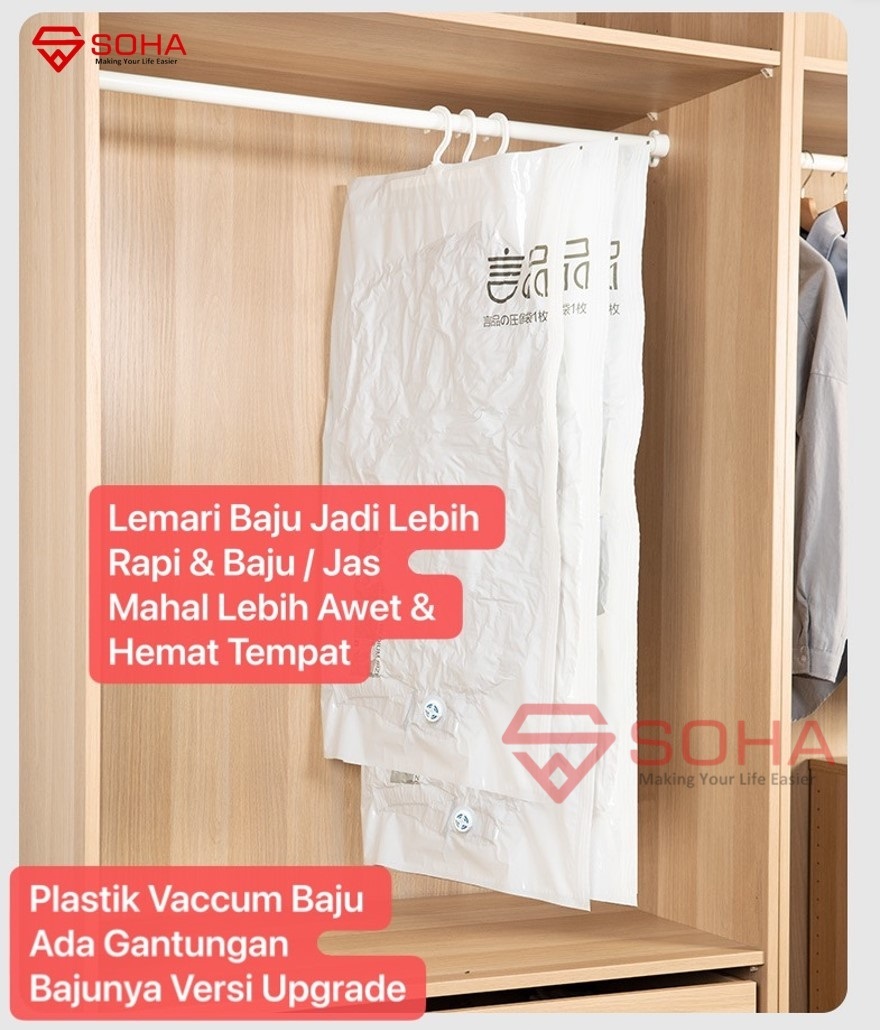 VB-07 60x100 Plastik Vakum Baju Gantung Plastic Vacuum Storage compression Bag Plastic Kantong Plastik Simpan Jas / Laundry Travel Bag Kompresi Simpan