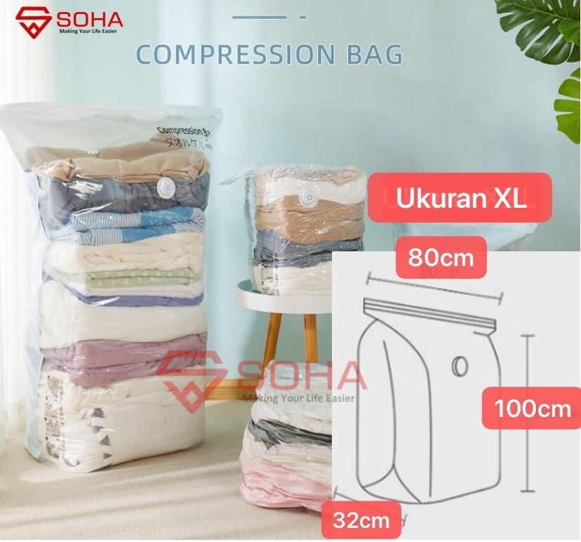 VB-09 100x80x32 Plastik Vacum Baju Kompres Seprei Bantal Selimut / Plastic Vacuum Storage compression Bag Plastic Kantong Travel Bag Kompresi Vacum