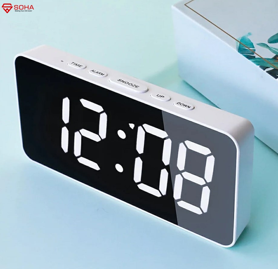 JD-13 Putih SOHA Jam Digital LED Alarm Weker Clock Dengan Sensor Suara Bisa Atur Cahaya Terang Dukung Baterai 18650