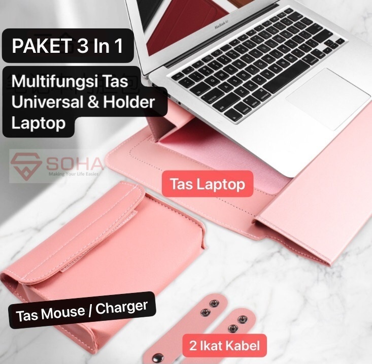 LC-01 Pink 15 Inch Case Stand Sleeve PREMIUM PU LEATHER Kulit MACBOOK Air Sarung LAPTOP Skin Pro