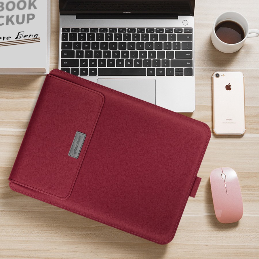 LC-05 Merah Marun 15 Inch Tas Laptop Universal Asus Acer Macbook Retina Air Pro Case Stand Sleeve PREMIUM PU LEATHER Kulit