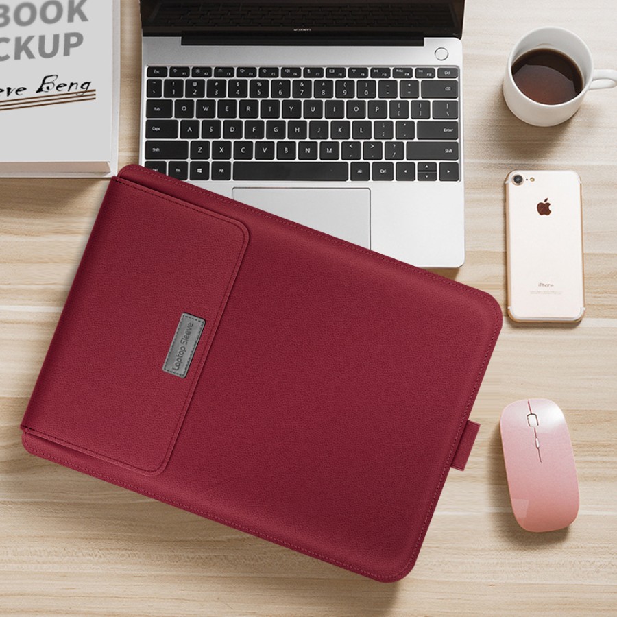 LC-05 Merah Marun 13 - 14 Inch Tas Laptop Universal Asus Acer Macbook Air Pro Case Stand Sleeve PREMIUM PU LEATHER Kulit