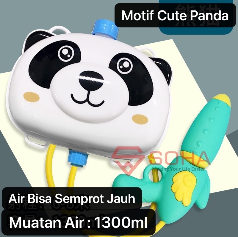 ANK-01 Motif Cute Panda Pistol Air Ransel Mainan Anak Backpack Water Gun Toys Mainan Pantai Kolam Renang Kado Hadiah Ulang Tahun