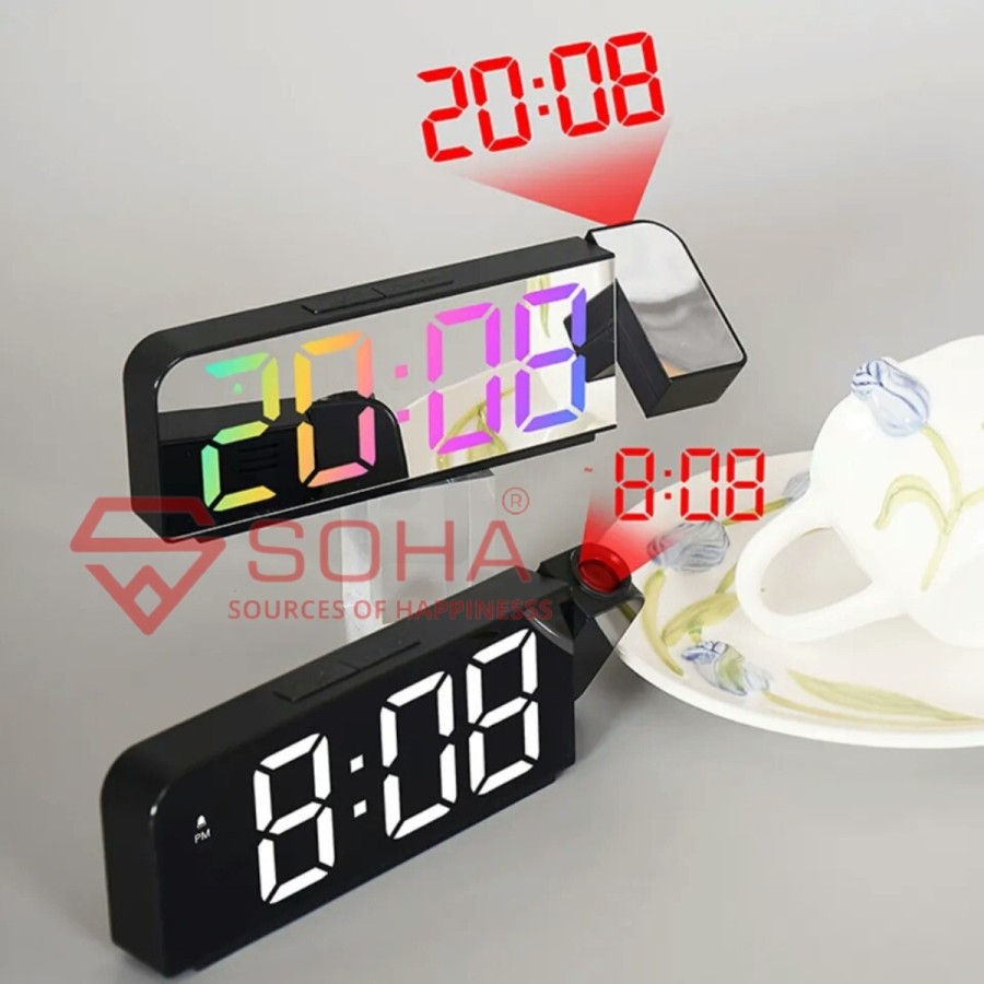 JD-8013 Jam Digital Proyektor LED Rainbow Jam Meja Smart Alarm SNOOZE Clock LED Besar Fitur Snooze Suhu & Kalender