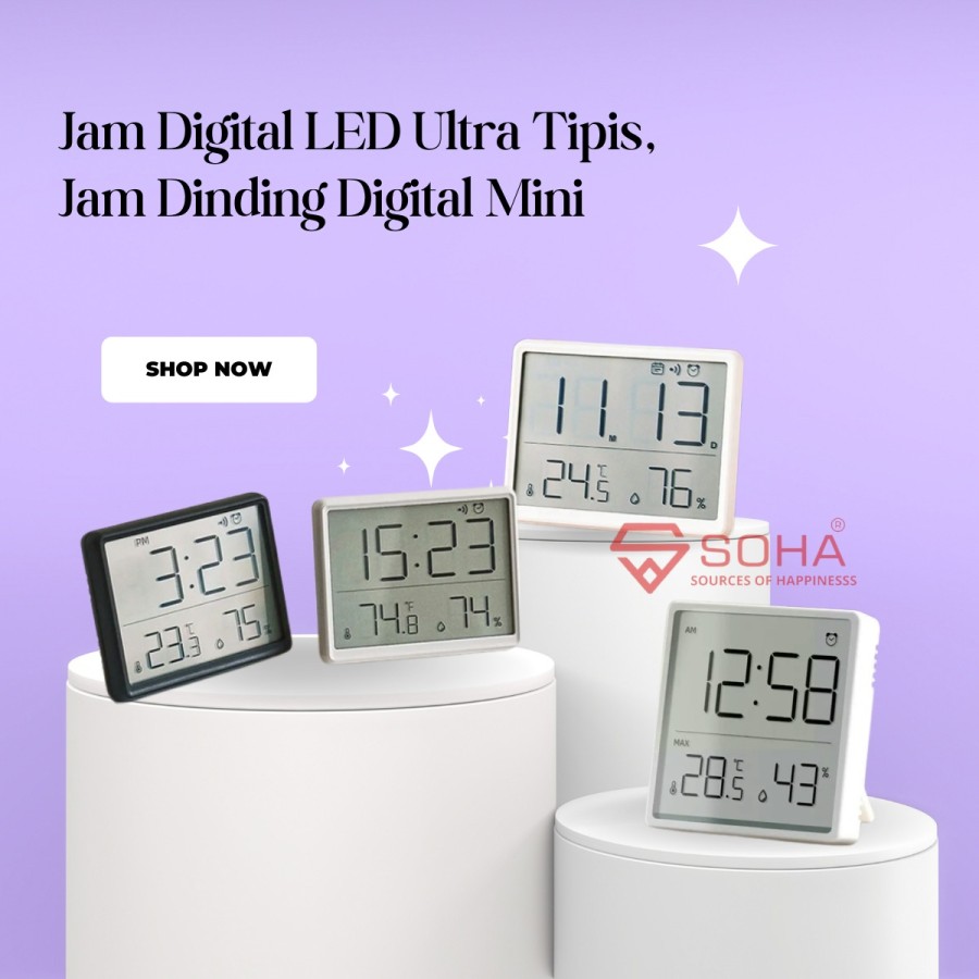 JD-8218 Putih Jam Digital Meja Jam Kulkas Alarm Suhu Temperatur Kelembapan Ruang Kalender Ada Free Baterai