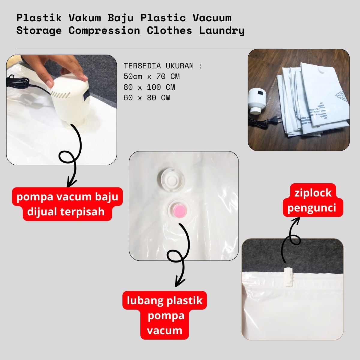 SOHA VB-06 60 x 80 CM Plastik Vakum Baju Plastic Vacuum Storage Compression Clothes Laundry Travel Bag Kompresi Simpan Seprei Selimut Pakaian