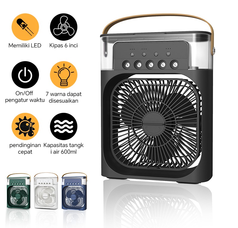 ART-061 Hitam Air Cooler Fan V3 Kipas Angin Pendingin Mini AC Spray Air AC Mini Portable LED 600ML Kipas Angin Portable Dingin