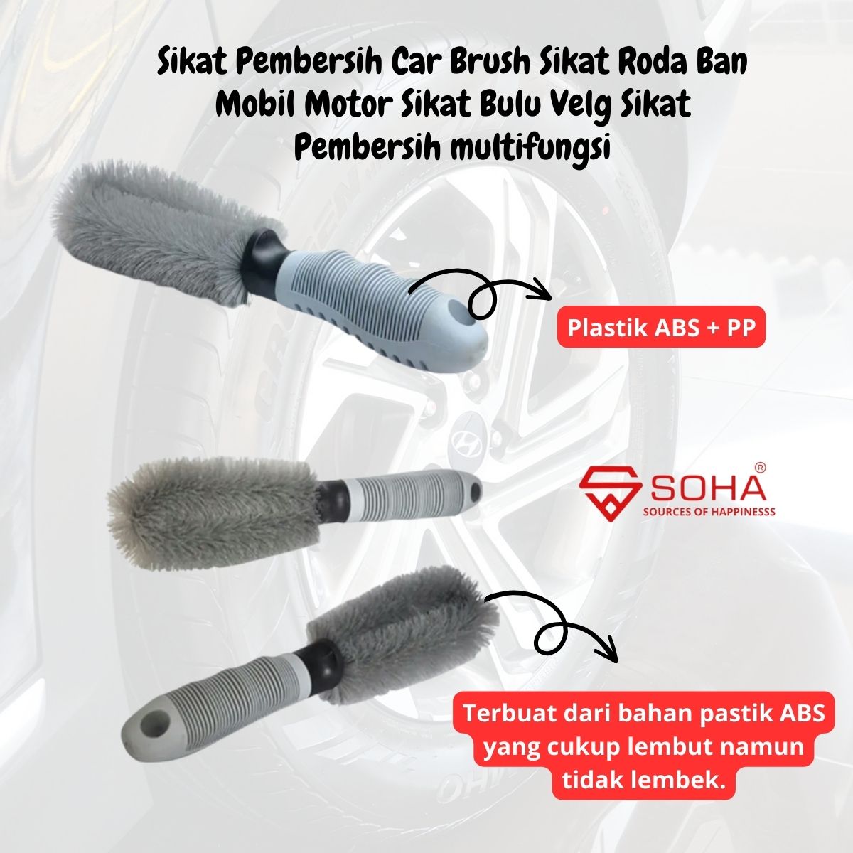 AM-62 Sikat Velg Mobil Pembersih Car Brush Sikat Roda Ban Mobil Motor Sikat Bulu Velg Sikat Pembersih multifungsi